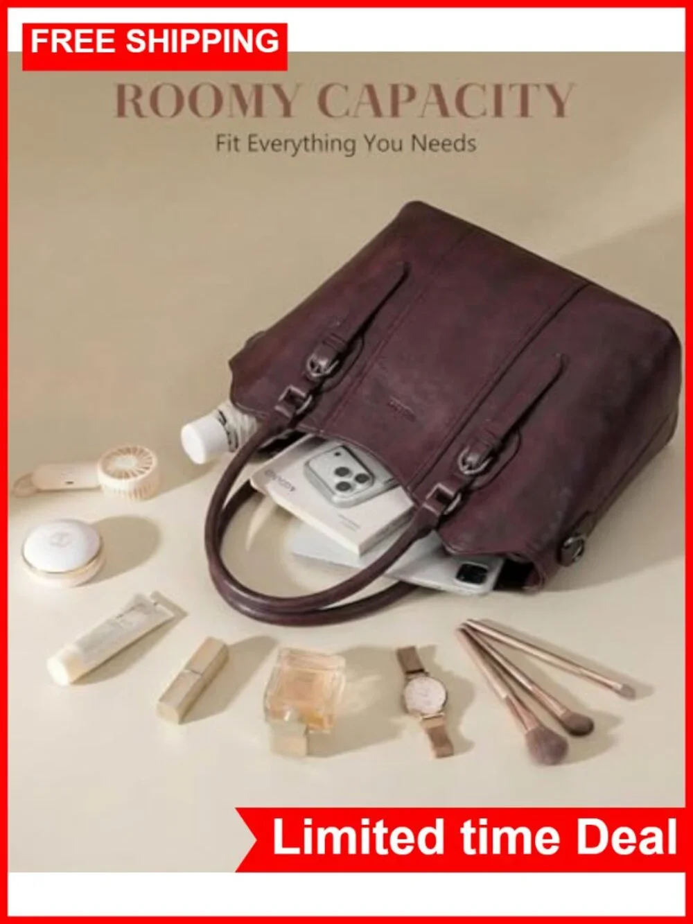 Vegan Leather Convertible Hobo Satchel Purse with Top Handles and Crossbody